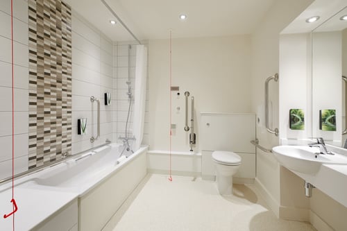 Premier Inn accessible bathroom with lowered bath