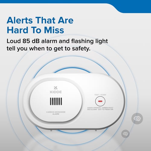 Alerts that are hard to miss. Loud 85 dB alarm and flashing light tell you when to get to safety.