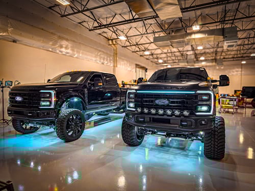 Black Ford F350 and F450 Custom built trucks
