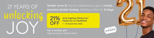 Anti-Ageing Manicure, Anti-Ageing Pedicure or MediPedi from 7–13 September.
