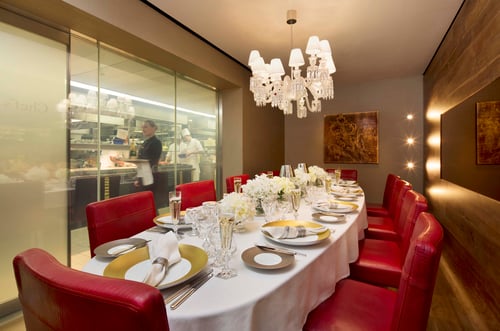 Table set-up for service at Chef's Table at The Dorchester