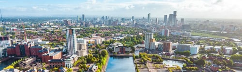 Knight Frank Manchester Commercial Agents: Drone view of Media city Salford quays, Manchester