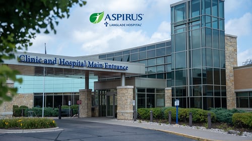 exterior photo of main entrance to Aspirus Langlade Hospital and Aspirus Antigo Clinic in Antigo, WI