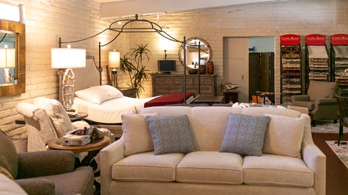 beige sofa in showroom