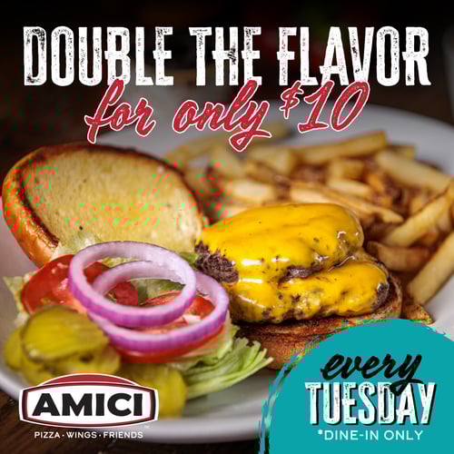 Stop by and enjoy our signature pizzas, wings, your favorite beverage from our full bar or an ice cold craft beer from Amici Brewing!
