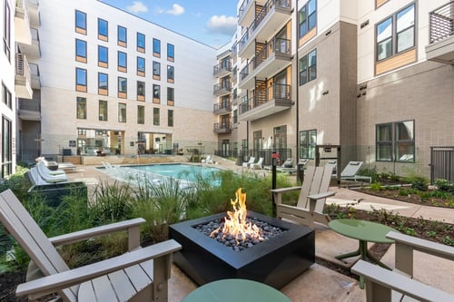 Poolside Lounge with Fire Pit at Lenox Burnet Apartments in Austin, TX 78757