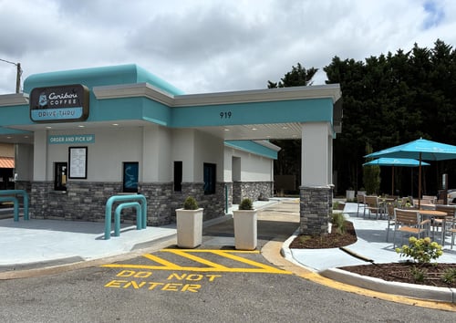 Storefront of the Caribou Coffee at 919 Buford Drive in Lawrenceville