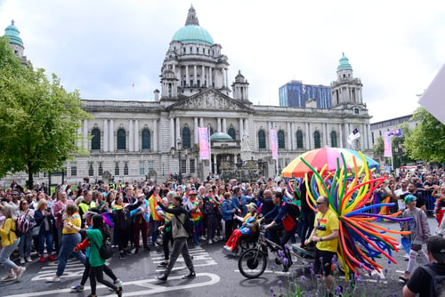 rainbow celebrations in Belfast city centre