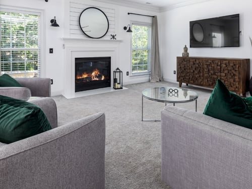 Freshly cleaned living room with fireplace