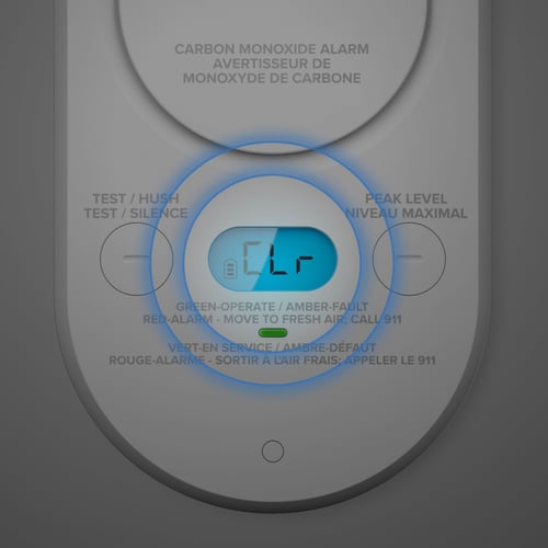 A closeup of the detector display showing "clear".