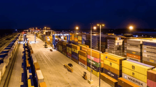 night time view of a large outdoor storage area