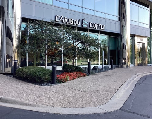 Storefront of the Caribou Coffee at 8000 Norman Center Drive in Bloomington