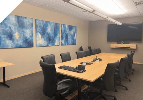 interior of Vogel Law Firm's office in Bismarck, North Dakota showing a long meeting room table