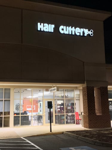 The front entrance of Hair Cuttery at Monticello Marketplace.