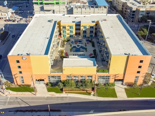 Bird eye view of the building at The Mosaic on Broadway in San Antonio, TX 78215