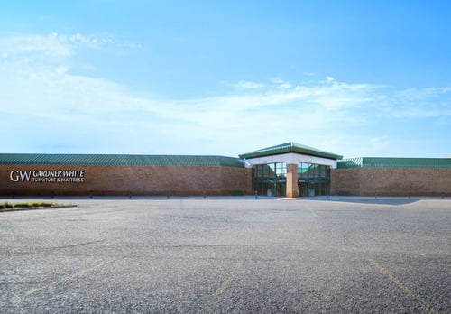 Front door of the Gardner White in Taylor, Michigan on Eureka Rd.
