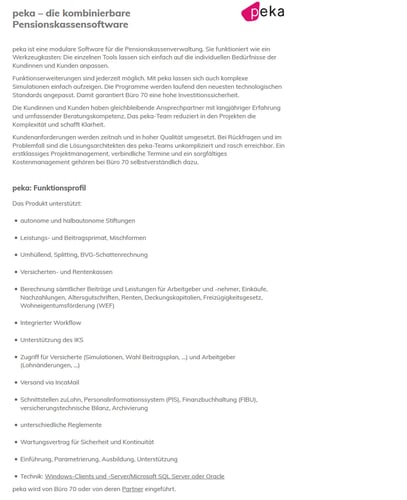 peka – die kombinierbare  Pensionskassensoftware
