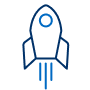 A simple blue outline of a rocket on a black background, with a sleek design and pointed top. It conveys a sense of adventure and innovation.
