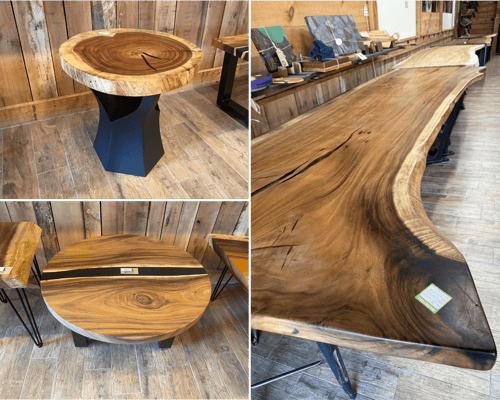 Monkey Pod 5' Dining Table Elevate your dining experience with the timeless beauty of our 6-foot Monkey Pod Dining Table. Crafted from a single solid slab of sustainably sourced monkey pod wood, this table blends organic warmth with bold, modern elegance.
