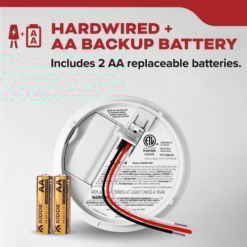 Hardwired + AA Backup Battery - includes the 2 AA replaceable batteries