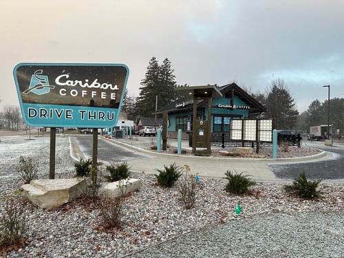 Storefront of the Caribou Coffee at 2312 Schofield Ave in Weston