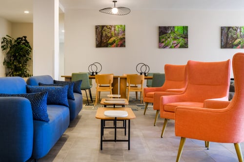 Settle in and relax in our stylish lobby space.