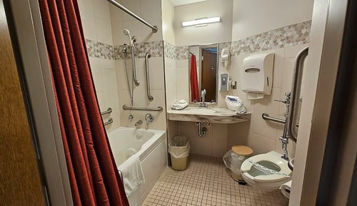 The private bathroom connected to one of our labor and delivery rooms