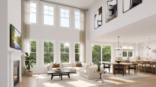 Two-story great room boasts plenty of natural light