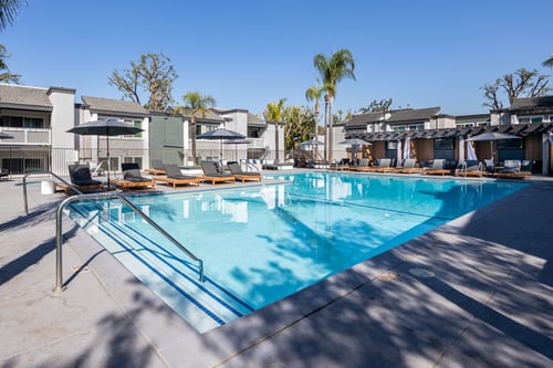 Apartment complex with pool at Verandas, West Covina, CA