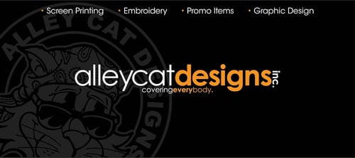 Alley Cat Designs - We Cover Everybody with custom graphic design, screen printing, embroidery, banners, and promotional products.