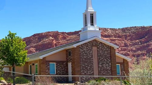 The Church of Jesus Christ of Latter-day Saints meetinghouse in Page, Arizona, where members gather for worship and service