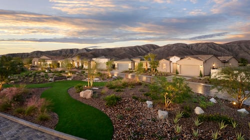 Street view of model homes at Del Webb Desert Retreat in Indio, CA by Del Webb.
