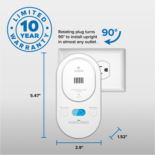 Rotating plug turns 90° to install upright in almost any outlet.