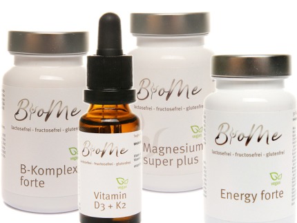 Nahrungsergänzungsmittel B-Complex, Magnesium, Omega-3, Schwarzkümmelöl, Vitamin C, Kollagen
