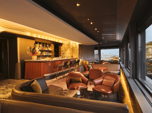 Interior of rooftop bar Il Giardino Bar at Hotel Eden in Rome