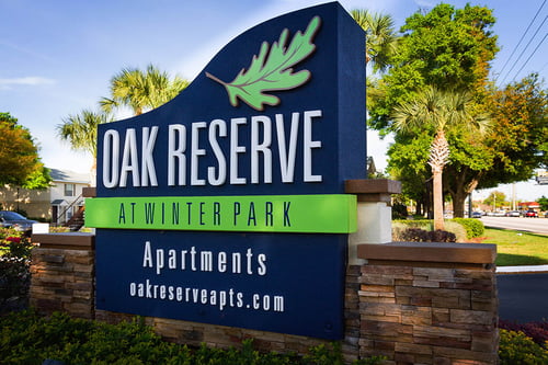 front entrance sign of Oak Reserve at Winter Park in Winter Park, FL