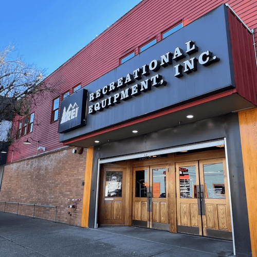 The front of the REI store in Eugene, Oregon