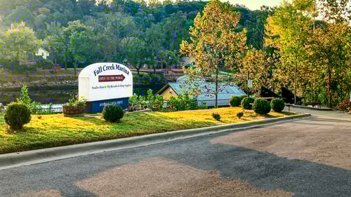 Signage for the Marina at Fall Creek RV Campground.