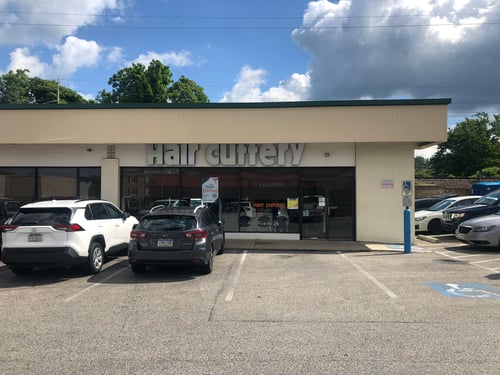 The front entrance of Hair Cuttery at Ardmore West Shopping Center.