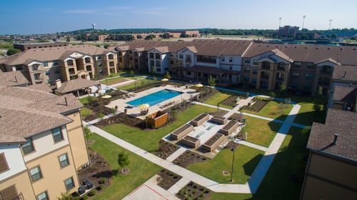 Aerial view of the apartment buildings at Elk Drive, 76028