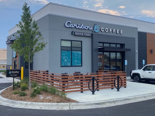 Storefront of the Caribou Coffee at 2360 Fairview Ave N in Roseville