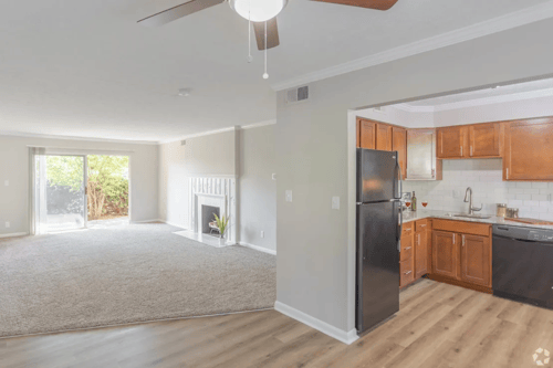 Kitchen with black appliances at Trails at Mariemont, Cincinnati, OH, 45227