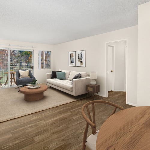 Rosewood Apartments - Living Room with Private Patio Access