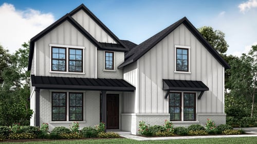 two-story single family home with white siding