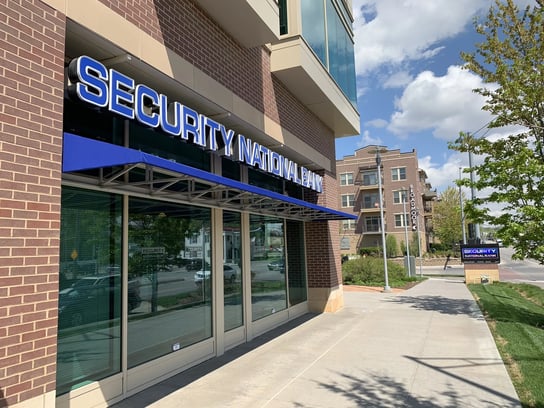 Exterior of Security National Bank - Aksarben Village branch in Omaha, NE.