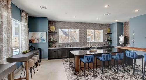 Modern kitchen with blue and gray color scheme