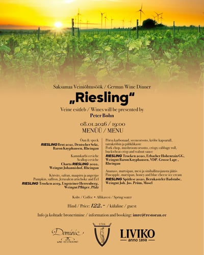 Riesling veiniõhtusöök – Peter Bohn, 08.01.2026
