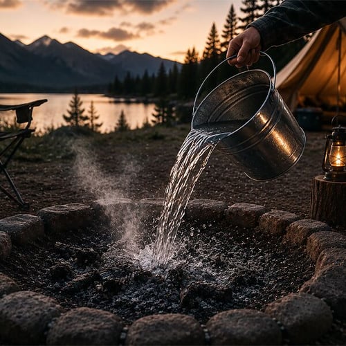 An ai generated image of a fire pit that a person is pouring water on top of