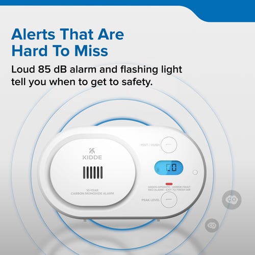 Alerts that are hard to miss. Loud 85 dB alarm and flashing light tell you when to get to safety.