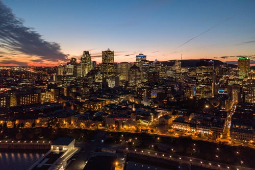 A shot of the Montreal skyline during sunset.